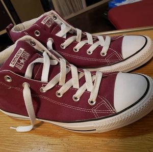 Burgundy Converse hi-tops Mens 9/Women's 11